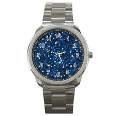 Dark Blue Stars Sport Metal Watch by AnkouArts