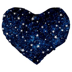 Dark Blue Stars Large 19  Premium Flano Heart Shape Cushions