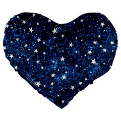 Dark Blue Stars Large 19  Premium Heart Shape Cushions by AnkouArts