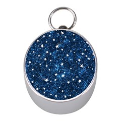 Dark Blue Stars Mini Silver Compasses by AnkouArts