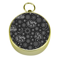 Dark Moon And Stars Gold Compasses by AnkouArts