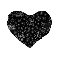 Dark Moon And Stars Standard 16  Premium Flano Heart Shape Cushions