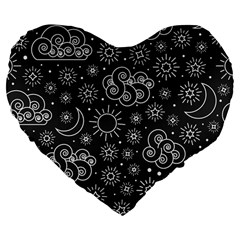 Dark Moon And Stars Large 19  Premium Flano Heart Shape Cushions