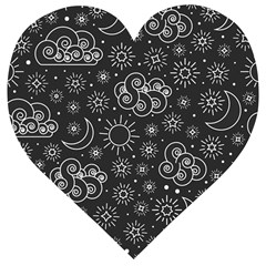 Dark Moon And Stars Wooden Puzzle Heart by AnkouArts