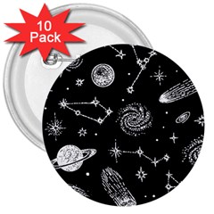 Dark Stars And Planets 3  Buttons (10 Pack)  by AnkouArts