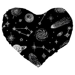 Dark Stars And Planets Large 19  Premium Flano Heart Shape Cushions