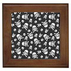 Skull And Cross Bone On Black Background Framed Tile by AnkouArts