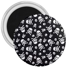 Skull And Cross Bone On Black Background 3  Magnets by AnkouArts