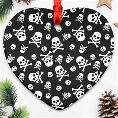 Skull And Cross Bone On Black Background Ornament (heart)