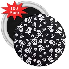 Skull And Cross Bone On Black Background 3  Magnets (100 Pack) by AnkouArts