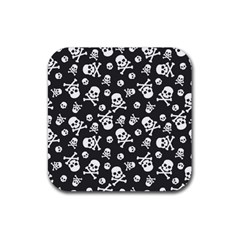 Skull And Cross Bone On Black Background Rubber Coaster (square) 