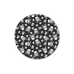 Skull And Cross Bone On Black Background Magnet 3  (round) by AnkouArts