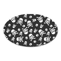 Skull And Cross Bone On Black Background Oval Magnet by AnkouArts