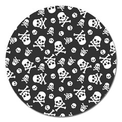 Skull And Cross Bone On Black Background Magnet 5  (round) by AnkouArts