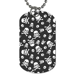 Skull And Cross Bone On Black Background Dog Tag (one Side) by AnkouArts