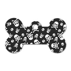 Skull And Cross Bone On Black Background Dog Tag Bone (one Side) by AnkouArts