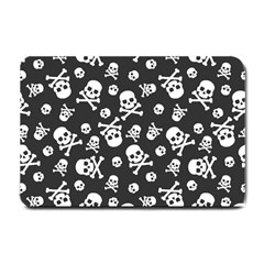 Skull And Cross Bone On Black Background Small Doormat  by AnkouArts