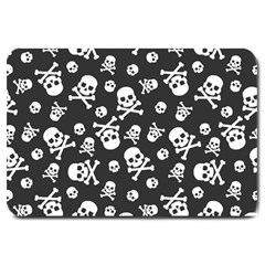 Skull And Cross Bone On Black Background Large Doormat  by AnkouArts