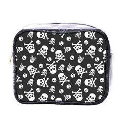 Skull And Cross Bone On Black Background Mini Toiletries Bag (one Side) by AnkouArts