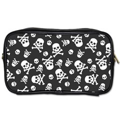 Skull And Cross Bone On Black Background Toiletries Bag (two Sides) by AnkouArts