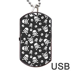 Skull And Cross Bone On Black Background Dog Tag Usb Flash (two Sides) by AnkouArts