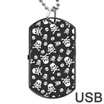 Skull and cross bone on black background Dog Tag USB Flash (Two Sides) Front