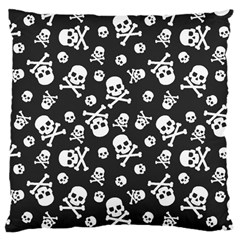 Skull And Cross Bone On Black Background Large Cushion Case (two Sides) by AnkouArts