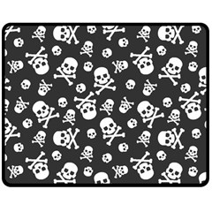 Skull And Cross Bone On Black Background Double Sided Fleece Blanket (medium)  by AnkouArts