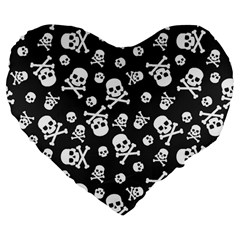 Skull And Cross Bone On Black Background Large 19  Premium Flano Heart Shape Cushions by AnkouArts