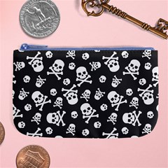 Skull And Cross Bone On Black Background Large Coin Purse by AnkouArts