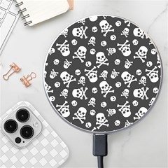 Skull And Cross Bone On Black Background Wireless Charger by AnkouArts