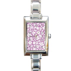 White Hawaiian Flowers On Purple Rectangle Italian Charm Watch by AnkouArts