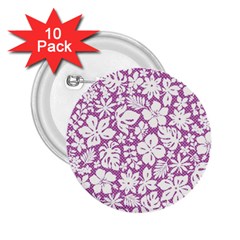 White Hawaiian Flowers On Purple 2 25  Buttons (10 Pack)  by AnkouArts