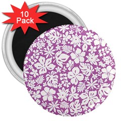 White Hawaiian Flowers On Purple 3  Magnets (10 Pack)  by AnkouArts