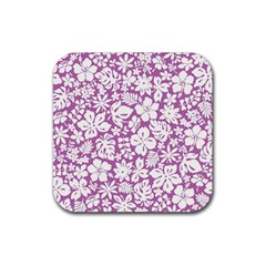 White Hawaiian Flowers On Purple Rubber Coaster (square) 