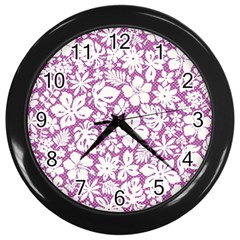 White Hawaiian Flowers On Purple Wall Clock (black) by AnkouArts