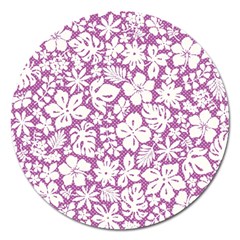 White Hawaiian Flowers On Purple Magnet 5  (round) by AnkouArts