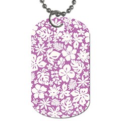 White Hawaiian Flowers On Purple Dog Tag (one Side) by AnkouArts