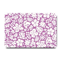 White Hawaiian Flowers On Purple Small Doormat  by AnkouArts