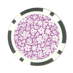 White Hawaiian Flowers On Purple Poker Chip Card Guard by AnkouArts