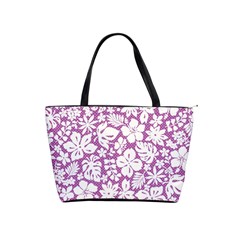 White Hawaiian Flowers On Purple Classic Shoulder Handbag by AnkouArts