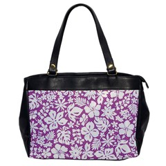 White Hawaiian Flowers On Purple Oversize Office Handbag by AnkouArts