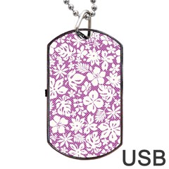 White Hawaiian Flowers On Purple Dog Tag Usb Flash (two Sides) by AnkouArts