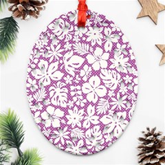 White Hawaiian Flowers On Purple Ornament (oval Filigree)