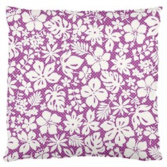 White Hawaiian Flowers On Purple Large Cushion Case (one Side) by AnkouArts