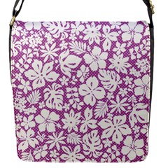 White Hawaiian Flowers On Purple Flap Closure Messenger Bag (s) by AnkouArts