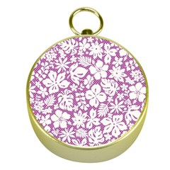 White Hawaiian Flowers On Purple Gold Compasses by AnkouArts