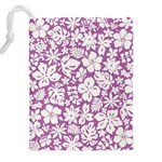 White Hawaiian flowers on purple Drawstring Pouch (4XL) Back