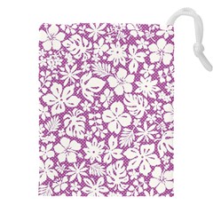 White Hawaiian Flowers On Purple Drawstring Pouch (5xl) by AnkouArts