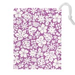 White Hawaiian flowers on purple Drawstring Pouch (5XL) Front